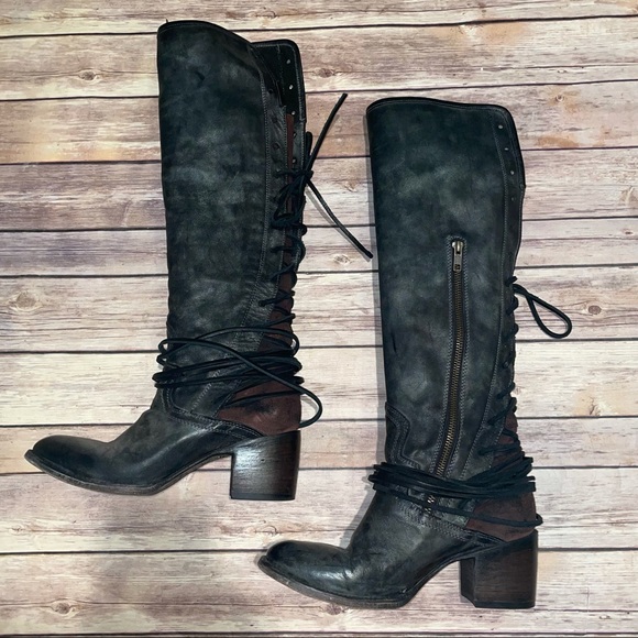 Freebird by Steven Distressed Leather Lace-up Coal Boot in Black - Gray - Picture 2 of 13